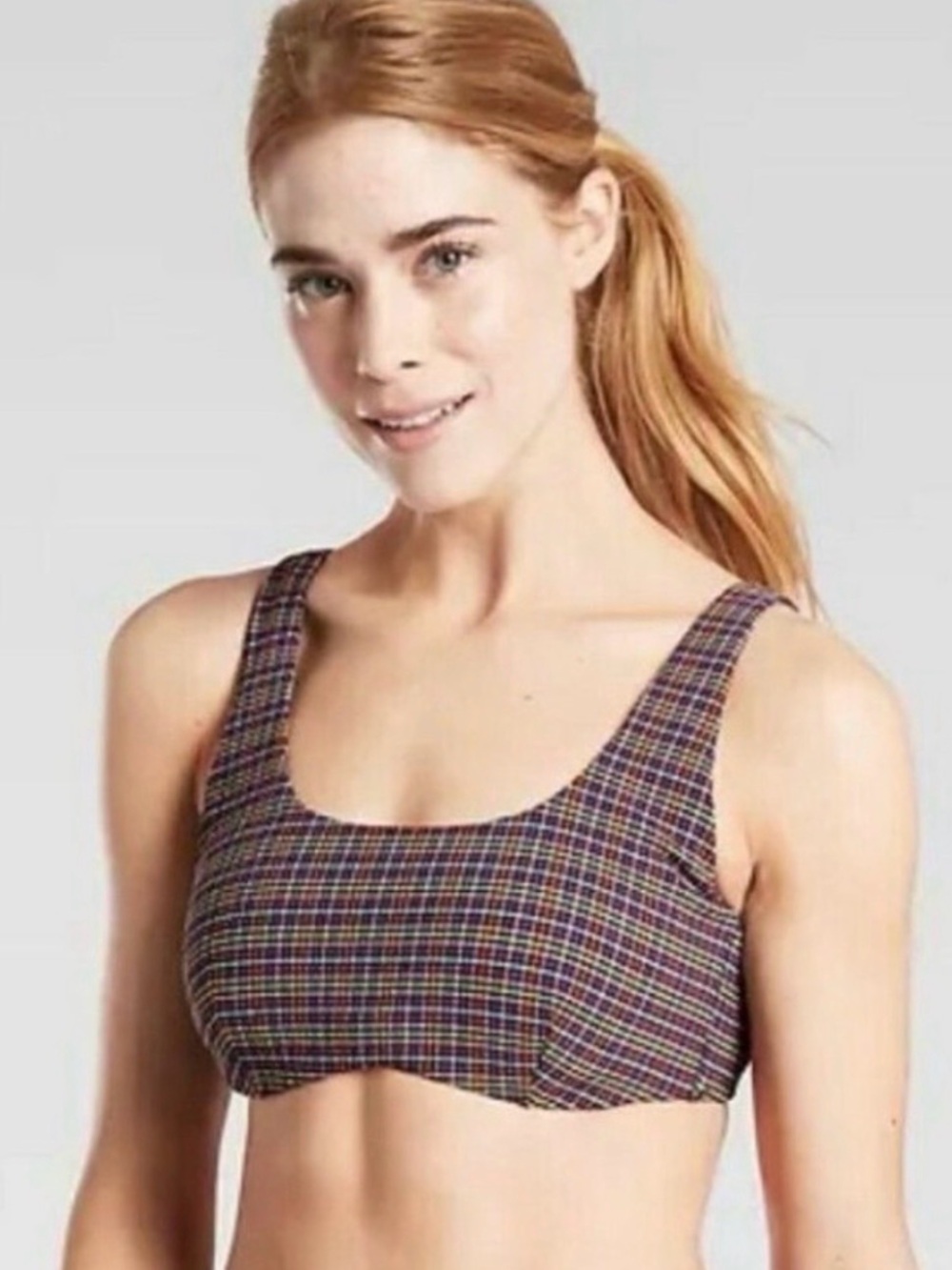 Athleta multi-color seersucker bathing suit top!
